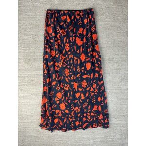 Lee Mathews Silk Floral Midi Skirt Navy Red Size 2 Australian Designer